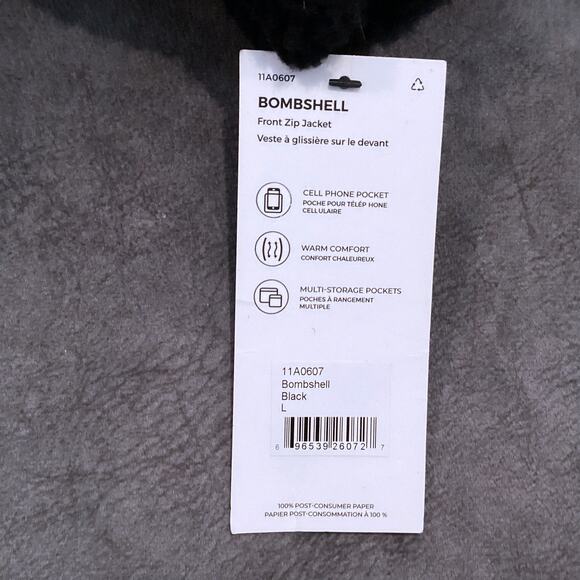 MPG Sherpa Teddy Fleece Full Zip Crop Hoodie Jacket BLACK Large NWT - Picture 11 of 13